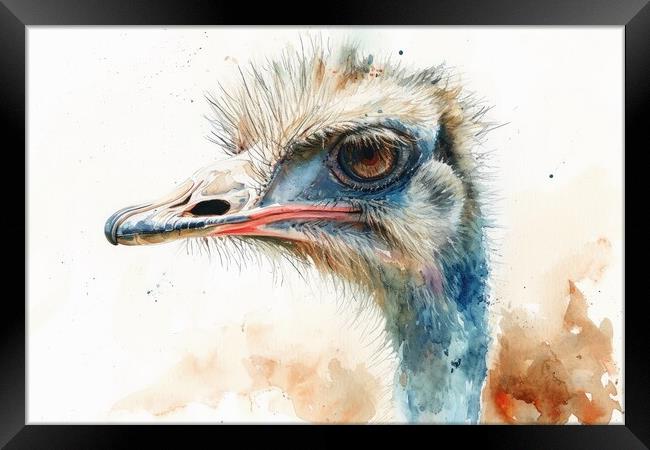 Watercolor of an Ostrich on white. Framed Print by Michael Piepgras