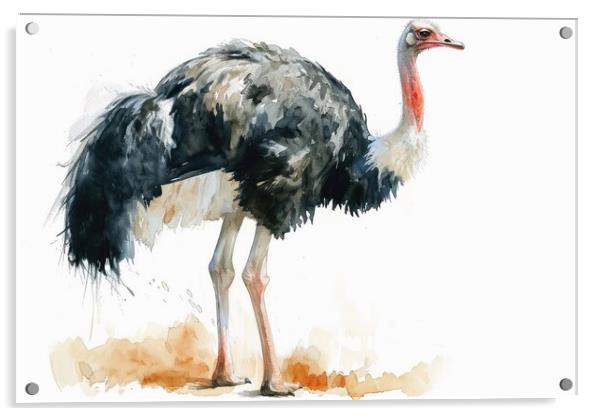 Watercolor of an Ostrich on white. Acrylic by Michael Piepgras