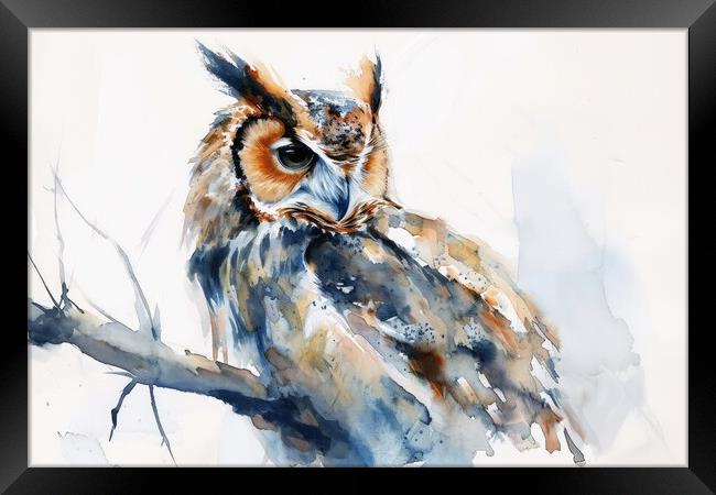 Watercolor of an owl on white. Framed Print by Michael Piepgras