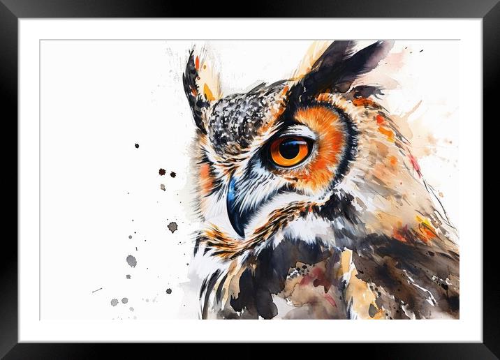Watercolor of an owl on white. Framed Mounted Print by Michael Piepgras