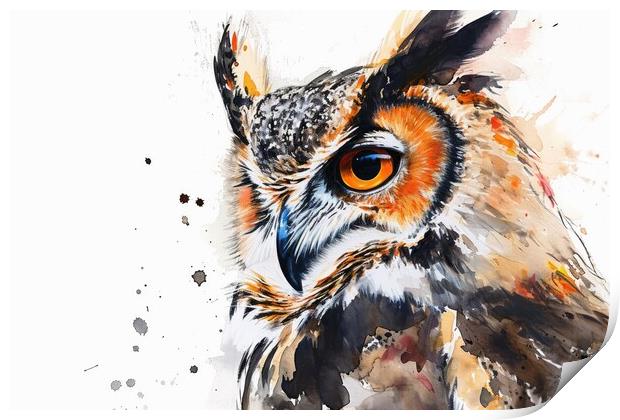 Watercolor of an owl on white. Print by Michael Piepgras