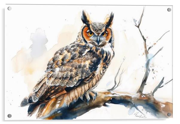 Watercolor of an owl on white. Acrylic by Michael Piepgras