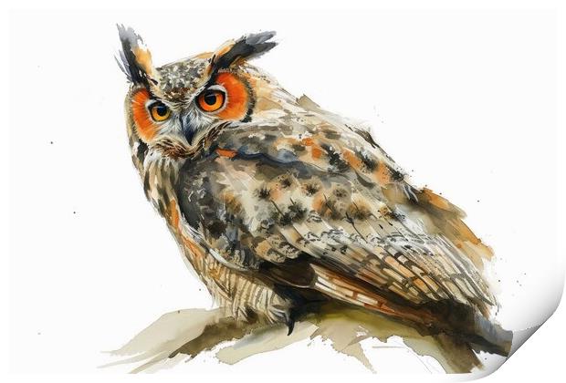 Watercolor of an owl on white. Print by Michael Piepgras