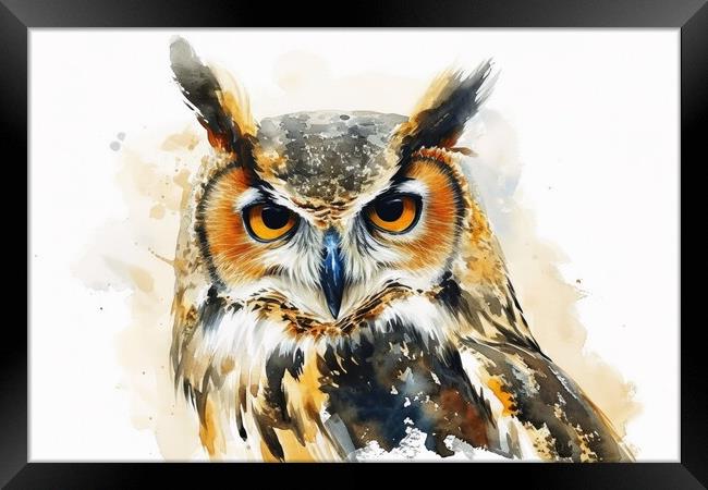 Watercolor of an owl on white. Framed Print by Michael Piepgras