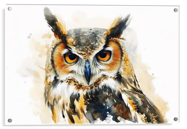 Watercolor of an owl on white. Acrylic by Michael Piepgras
