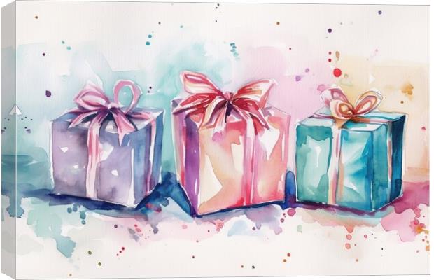Watercolor of beautiful wrapped gifts and presents. Canvas Print by Michael Piepgras