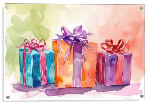 Watercolor of beautiful wrapped gifts and presents. Acrylic by Michael Piepgras