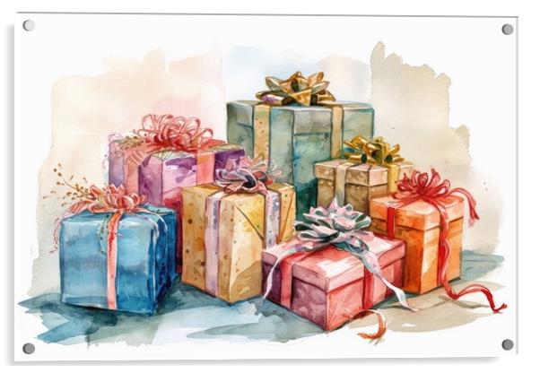 Watercolor of beautiful wrapped gifts and presents. Acrylic by Michael Piepgras