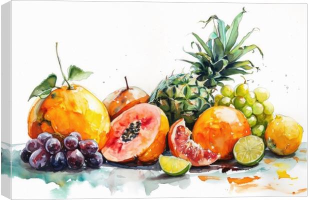 Watercolor of fresh fruits on white. Canvas Print by Michael Piepgras