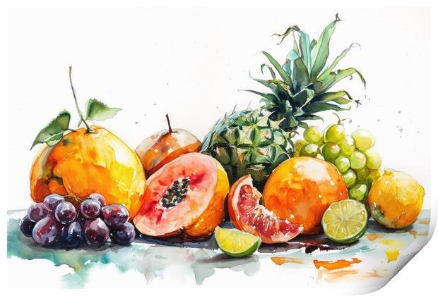 Watercolor of fresh fruits on white. Print by Michael Piepgras