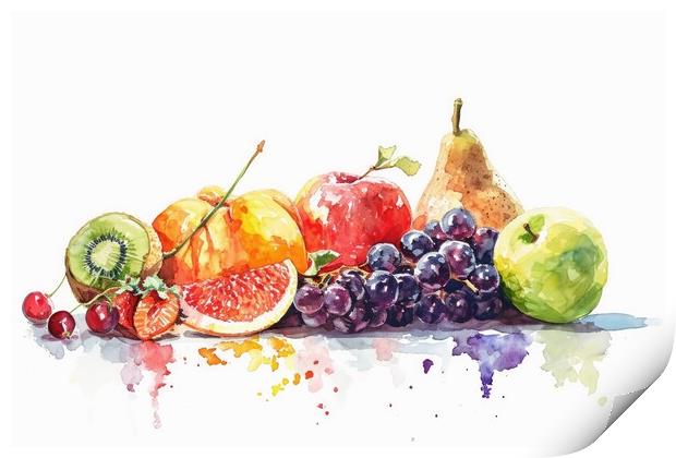 Watercolor of fresh fruits on white. Print by Michael Piepgras