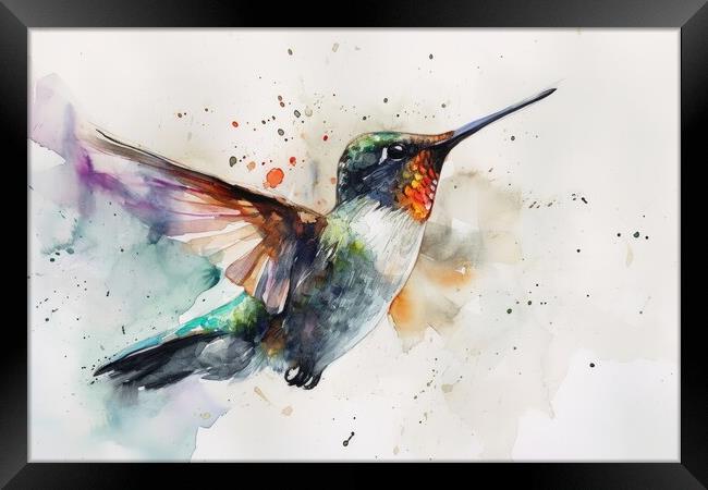 Watercolor painting of a hummingbird. Framed Print by Michael Piepgras