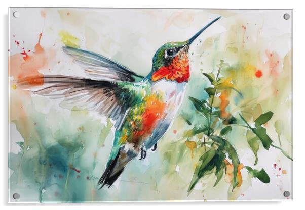 Watercolor painting of a hummingbird. Acrylic by Michael Piepgras