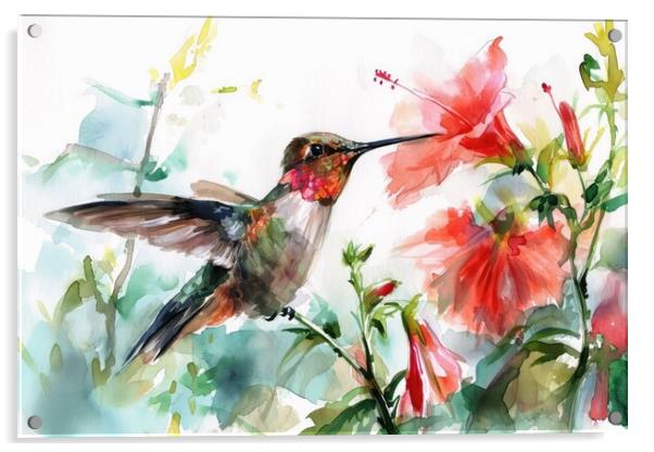 Watercolor painting of a hummingbird. Acrylic by Michael Piepgras