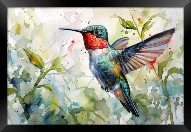 Watercolor painting of a hummingbird. Framed Print by Michael Piepgras