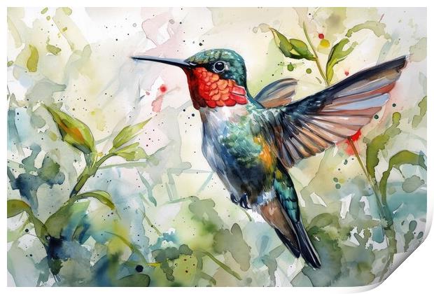 Watercolor painting of a hummingbird. Print by Michael Piepgras