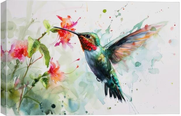 Watercolor painting of a hummingbird. Canvas Print by Michael Piepgras
