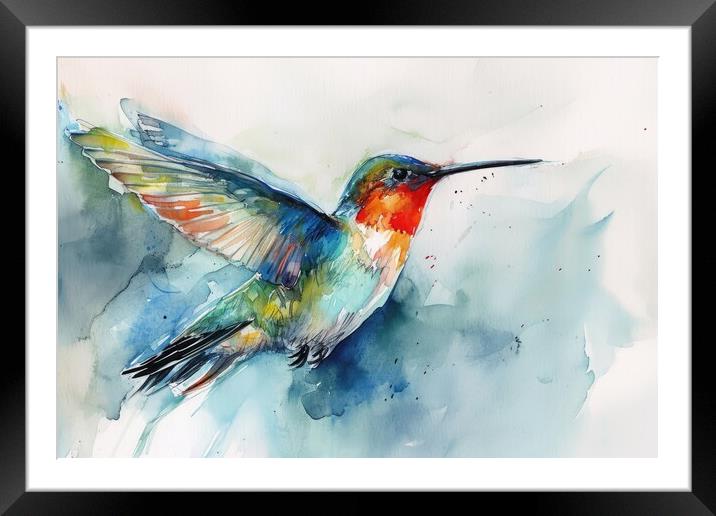 Watercolor painting of a hummingbird. Framed Mounted Print by Michael Piepgras