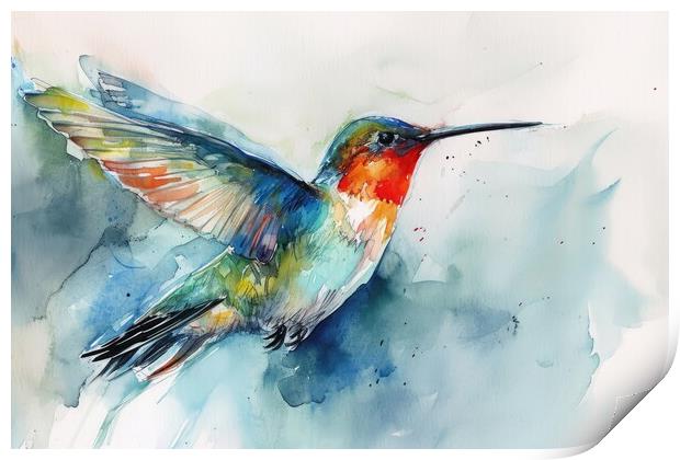Watercolor painting of a hummingbird. Print by Michael Piepgras