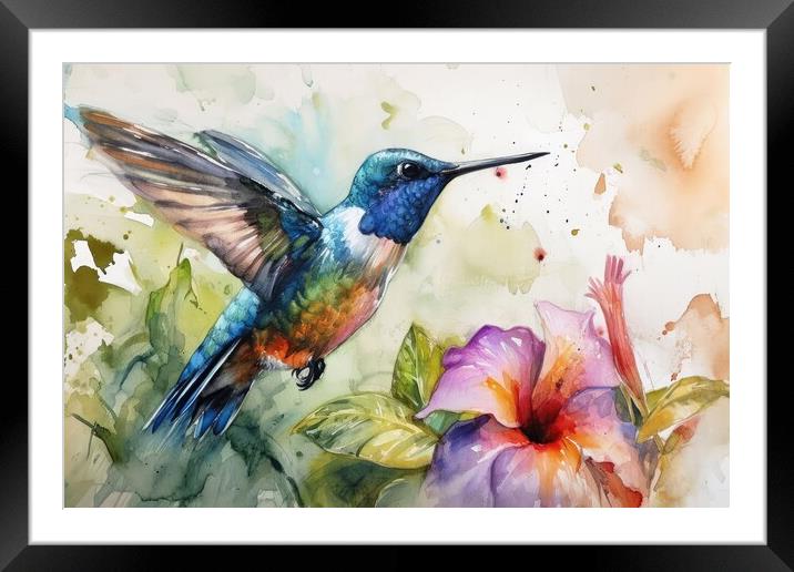 Watercolor painting of a hummingbird. Framed Mounted Print by Michael Piepgras