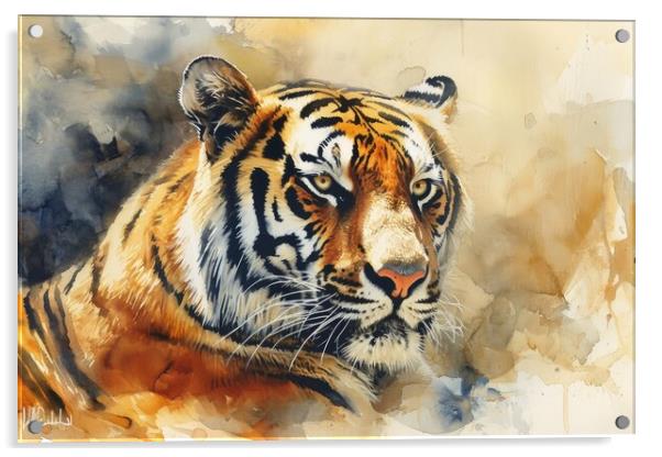 Watercolor painting of an impressive Tiger. Acrylic by Michael Piepgras