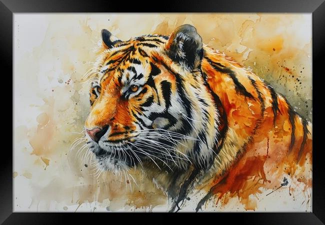 Watercolor painting of an impressive Tiger. Framed Print by Michael Piepgras