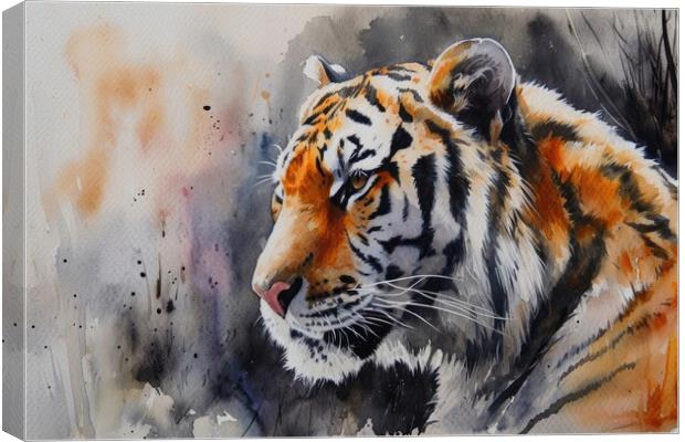 Watercolor painting of an impressive Tiger. Canvas Print by Michael Piepgras