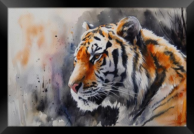 Watercolor painting of an impressive Tiger. Framed Print by Michael Piepgras