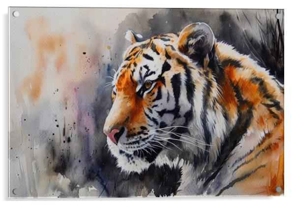 Watercolor painting of an impressive Tiger. Acrylic by Michael Piepgras