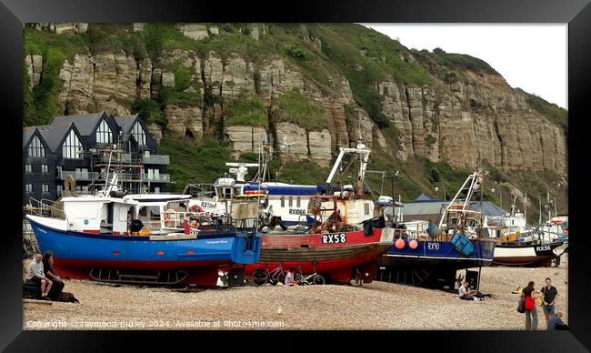 Hastings Seafront - Fishing Boats Framed Print by Ray Putley