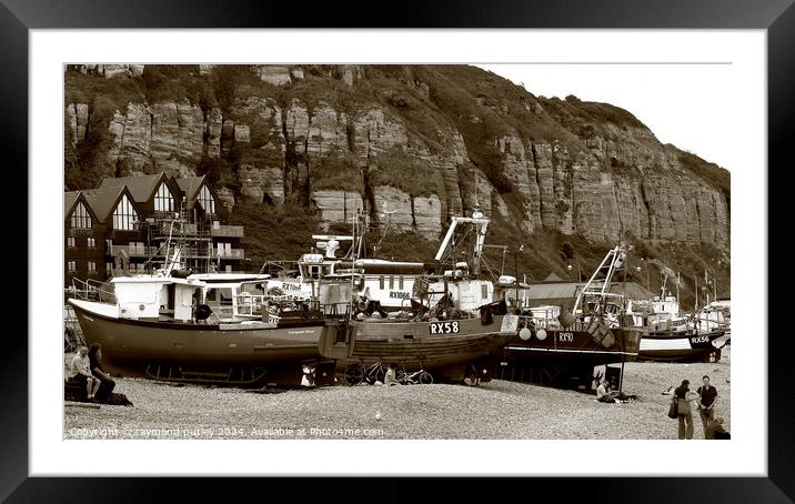 Hastings Seafront - Fishing Boats Framed Mounted Print by Ray Putley