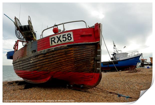 Hastings Seafront - Fishing Boat Print by Ray Putley