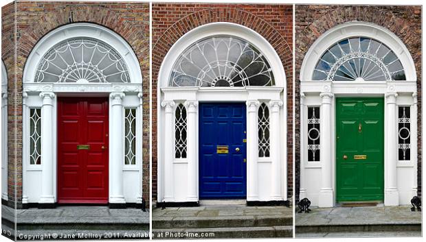Georgian Doors Triptych, Dublin, Ireland Canvas Print by Jane McIlroy