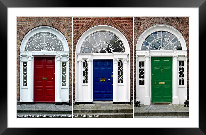 Georgian Doors Triptych, Dublin, Ireland Framed Mounted Print by Jane McIlroy