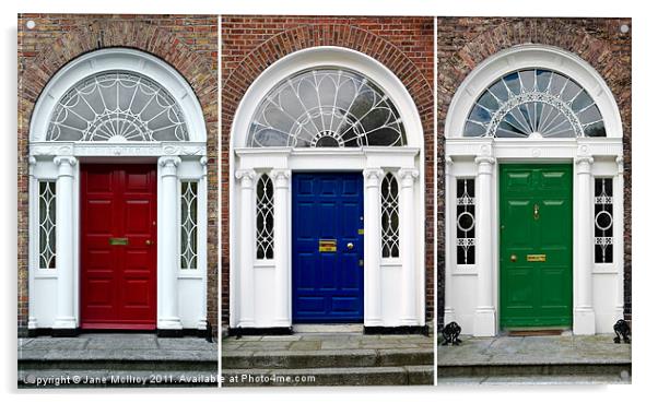 Georgian Doors Triptych, Dublin, Ireland Acrylic by Jane McIlroy