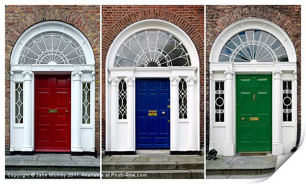 Georgian Doors Triptych, Dublin, Ireland Print by Jane McIlroy