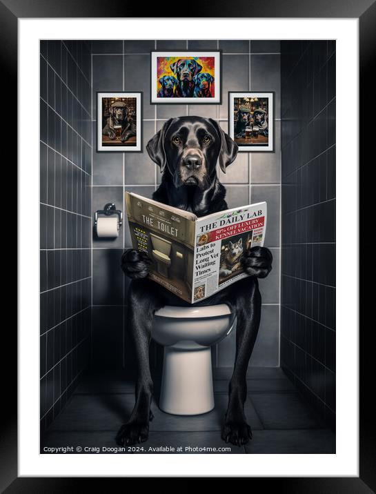 Black Labrador on the Toilet Framed Mounted Print by Craig Doogan