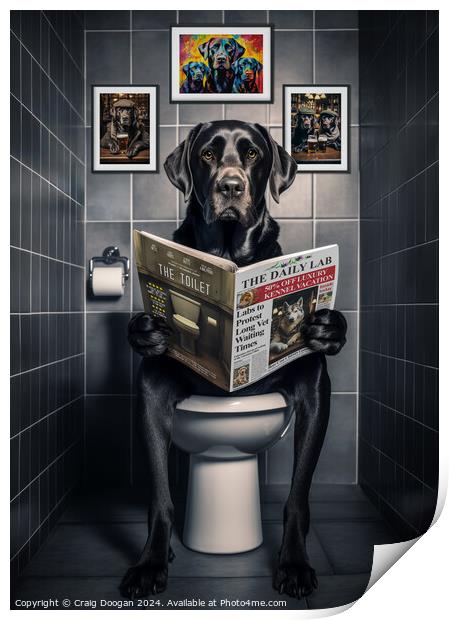 Black Labrador on the Toilet Print by Craig Doogan