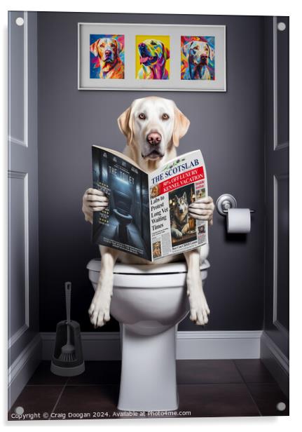 White Labrador on the Toilet Acrylic by Craig Doogan