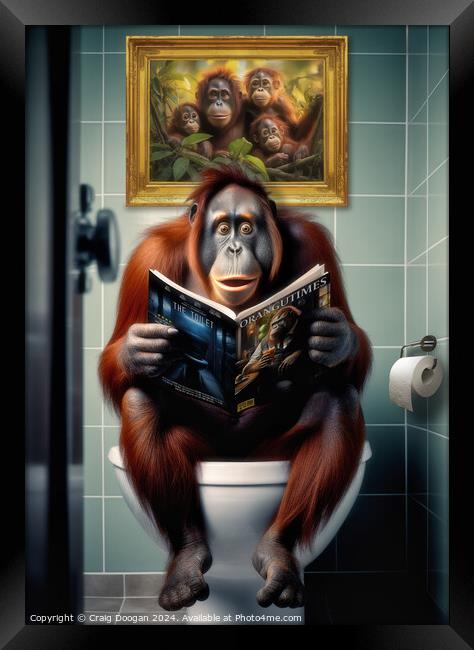 Orangutan on the Toilet Framed Print by Craig Doogan