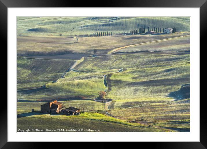 Farmhouses in the Val d'Orcia Framed Mounted Print by Stefano Orazzini