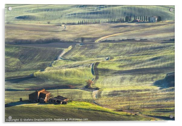Farmhouses in the Val d'Orcia Acrylic by Stefano Orazzini