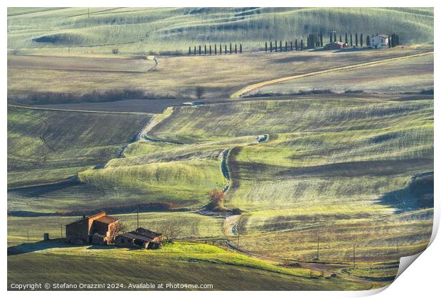 Farmhouses in the Val d'Orcia Print by Stefano Orazzini