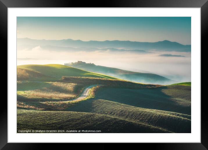 Foggy morning landscape in Volterra. Tuscany, Italy Framed Mounted Print by Stefano Orazzini