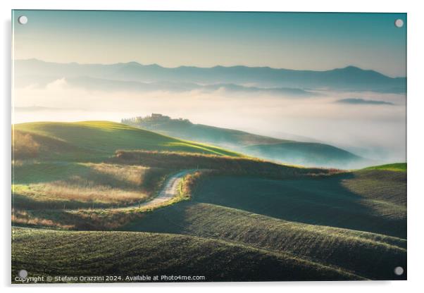 Foggy morning landscape in Volterra. Tuscany, Italy Acrylic by Stefano Orazzini