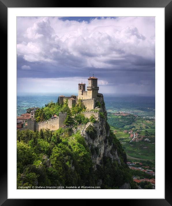 San Marino, Guaita tower on the Titano mount and view of Romagna Framed Mounted Print by Stefano Orazzini