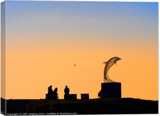 Portsoy Aberdeenshire Dolphin Sculpture Sunset Scotland Canvas Print by OBT imaging