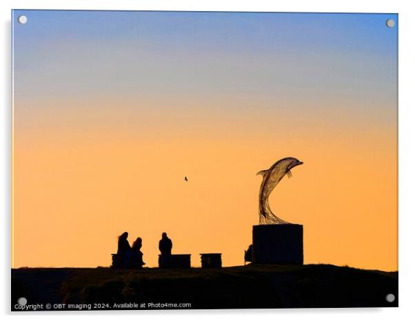 Portsoy Aberdeenshire Dolphin Sculpture Sunset Scotland Acrylic by OBT imaging