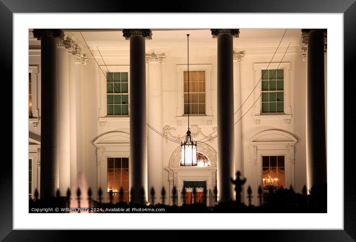 White House Night Close Up Pennsylvania Ave Washington DC Framed Mounted Print by William Perry