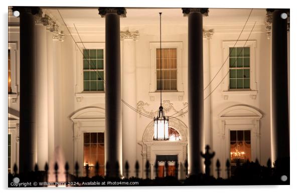 White House Night Close Up Pennsylvania Ave Washington DC Acrylic by William Perry